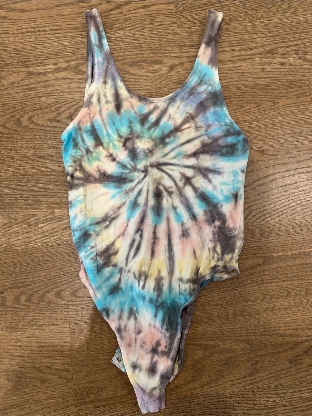 Free People Tie-Dye Bodysuit in Blue, Pink & Yellow